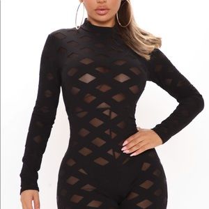 See right through mesh jumpsuit